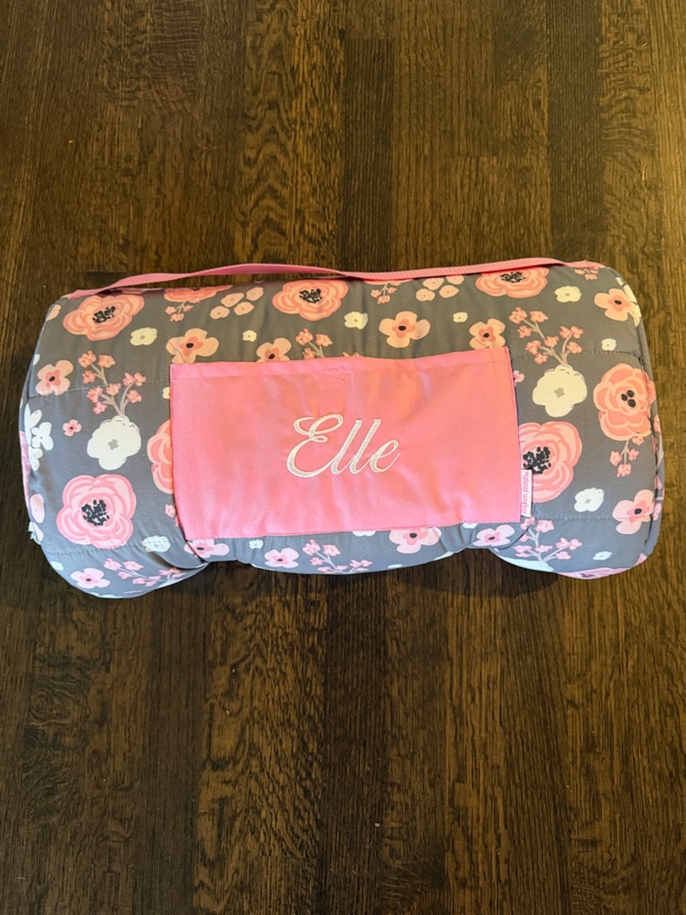 Personalized 'Elle' Floral sleep roll - Gray & Pink